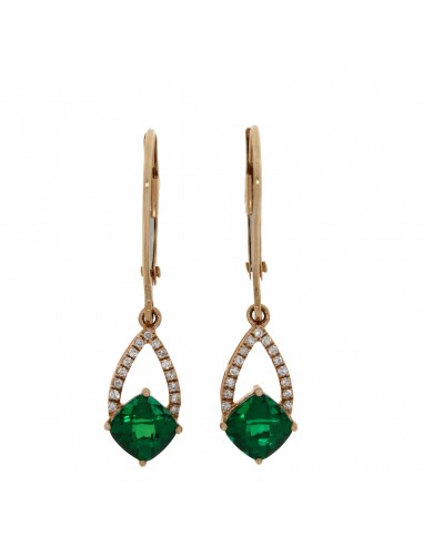 Created Emerald Diamond Dangle Earrings 10KT Rose Gold vous aussi creer 