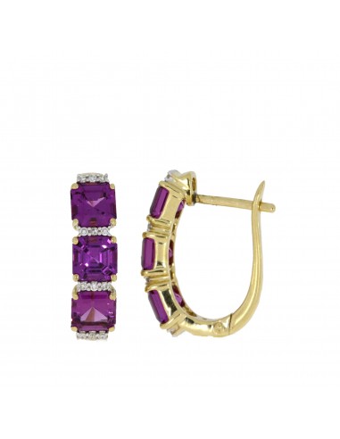 Rhodolite Garnet Diamond Hoop Earrings 14KT Yellow Gold la chaussure