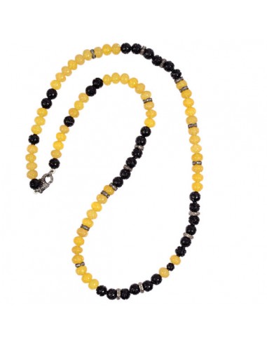 Onyx Yellow Agate Beaded Necklace Diamond 925 Sterling Silver Jewelry pour bénéficier 