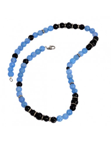 Carved Onyx Agate Diamond 925 Sterling Silver Beaded Necklace Jewelry livraison et retour toujours gratuits