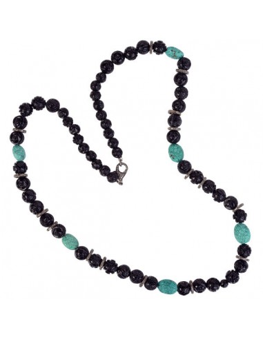 Onyx Turquoise Diamond 925 Sterling Silver Beaded Necklace Carving Jewelry votre restaurant rapide dans 