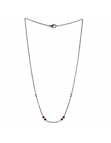 Ruby & Diamond Beaded Chain Necklace 925 Sterling Silver Jewelry français