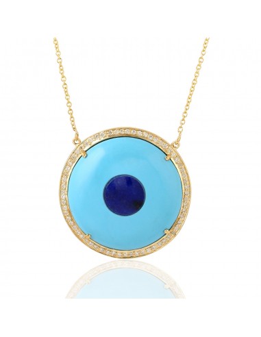 Pave Diamond Turquoise & Lapis Gemstone Pendant 18k Gold Chain Necklace Jewelry brillant des détails fins