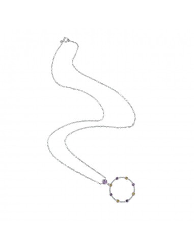 Amethyst Citrine Topaz 925 Sterling Silver Circle Chain Necklace Pendant pas cheres