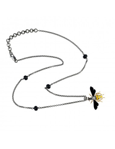 Natural Onyx Diamond Butterfly Chain Necklace Pendant 925 Silver Enamel Jewelry l'achat 