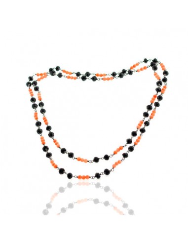 Black Onyx Coral 925 Sterling Silver Beaded Chain Necklace Jewelry pas cheres