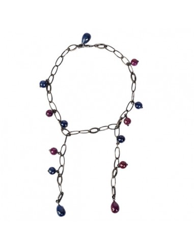 Ruby Sapphire Beads Lariat Chain Necklace 925 Sterling Silver Jewelry plus qu'un jeu 