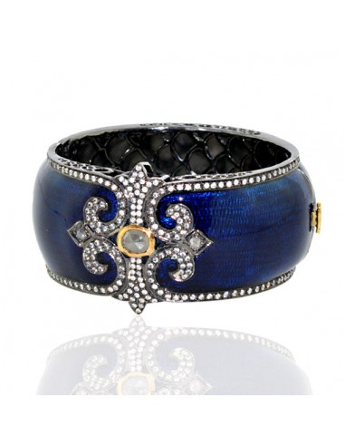 Studded Diamond Fleur De Lis Enamel Bangle 18k Gold Silver Jewelry Les magasins à Paris