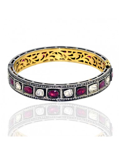 14k Gold Rose Cut Diamond Ruby Bangle 925 Sterling Silver Women Fashion Jewelry la colonne vertébrale