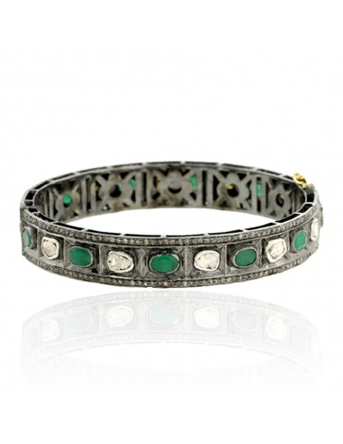 Bezel Set Emerald & Diamond Bangle 925 Silver Gold Handmade Jewelry pas cheres