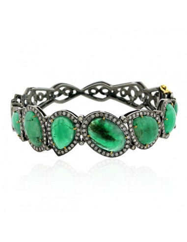 Prong Set Emerald Pave Diamond Bracelet 18k Gold 925 Silver Handmade Jewelry soldes