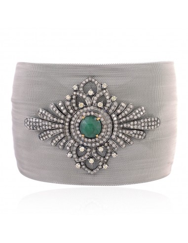 Emerald Steel Mesh Diamond 18k Gold 925 Sterling Silver Bangle Jewelry Découvrez la collection