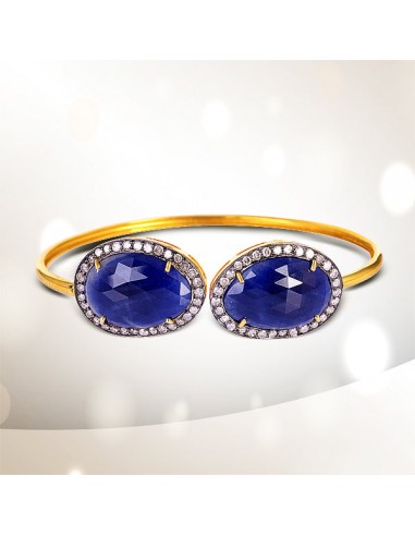 Prong Set Sapphire & Diamond Cuff Bracelet 18k Gold 925 Silver Bangle brillant des détails fins