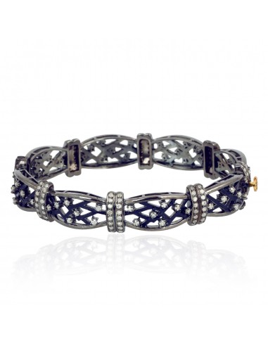 Studded Diamond Bracelet 18k Gold 925 Silver Bangle Enamel Jewelry Gift Dans la société mordern