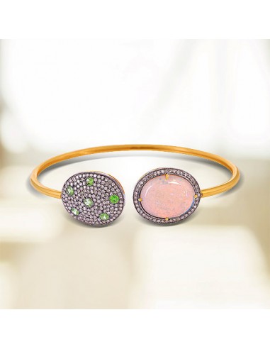 14k Gold Opal Diamond Cuff Bracelet 925 Sterling Silver Bangle Jewelry Par le système avancé 