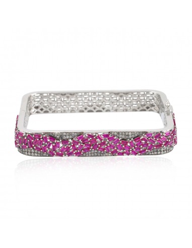 18k Gold Pave Diamond Ruby Bangle Bracelet 925 Silver Baguette Jewelry le des métaux précieux