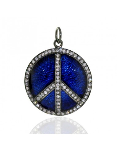 Real Diamond Peace Sign Enamel Pendant 925 Silver Women Jewelry Gift l'évolution des habitudes 