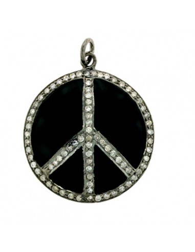 Studded Diamond Peace Sign Pendant 925 Sterling Silver Enamel Jewelry chez Cornerstreet bien 