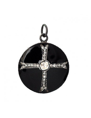 925 Sterling Silver Studded Diamond Cross Pendant Enamel Jewelry 50% de réduction en Octobre 2024