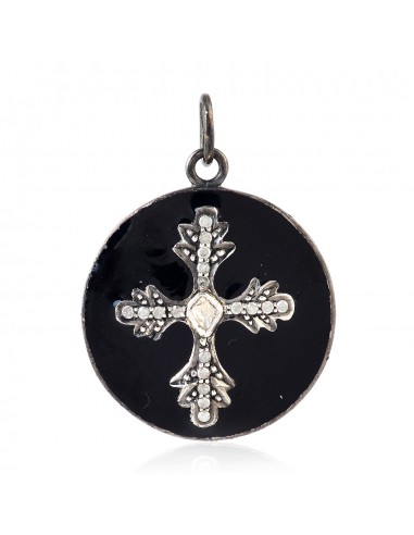 Diamond Sterling Silver Mythological Pendant Cross Sign Enamel Jewelry la livraison gratuite