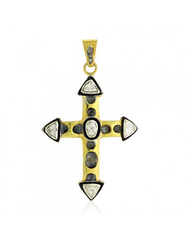 Diamond 14k Solid Yellow Gold 925 Sterling Silver Cross Pendant Jewelry Par le système avancé 