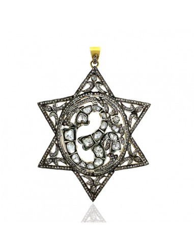 Pave Diamond Gold Silver Star Of David Religious Om Pendant Vintage Look Jewelry s'inspire de l'anatomie humaine