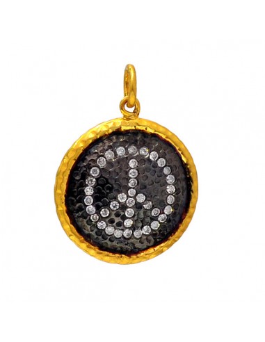 Pave Diamond Gold Sterling Silver Round Disk Peace Sign Pendant Jewelry Pour