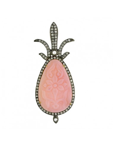 Carving Floral Opal & Diamond Pendant 925 Silver Gold Handmade Jewelry Découvrez la collection