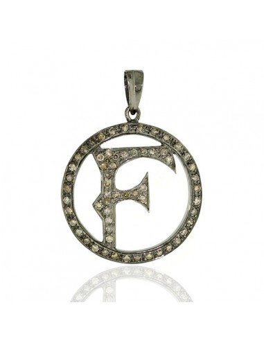 Pave Diamond Sterling Silver Initial Alphabet "F" Pendant Vintage Look Jewelry Véritable concentré