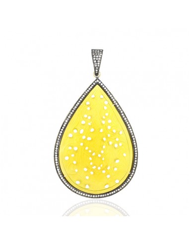 Pear Cut Carved Yellow Agate Pendant 18k Gold Silver Diamond Jewelry Gift du meilleur 