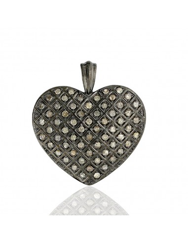 Pave Diamond 925 Sterling Silver Heart Shape Pendant Vintage Look Jewelry ou a consommer sur place