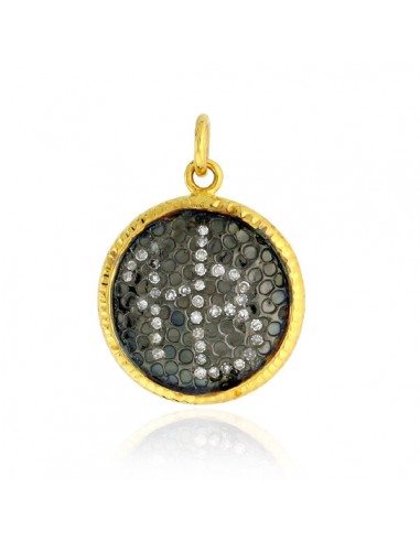 14k Solid Yellow Gold Diamond 925 Sterling Silver Disc Pendant Jewelry de la marque