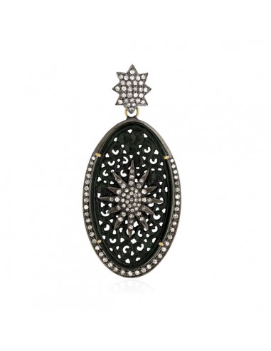 Starburst Pendant Jade Gemstone Vintage Prong Set Onyx Diamond 925 Silver acheter