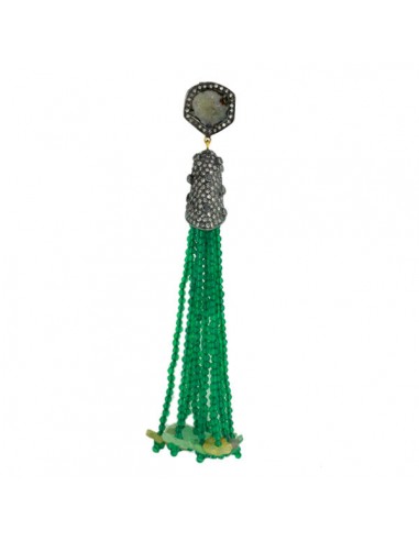 Gemstone Pave Diamond 18k Gold Sterling Silver Tassel Pendant Jewelry sur le site 