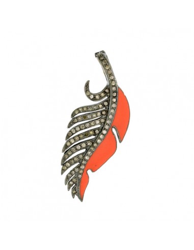 Pave Diamond Feather Pendant 18k Gold 925 Silver Enamel Jewelry Women Gift 50-70% off 