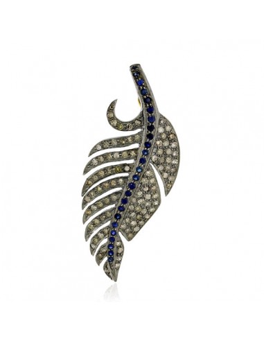 Pave Diamond Feather Sapphire 18k Gold 925 Sterling Silver Pendant Gift Jewelry les muscles