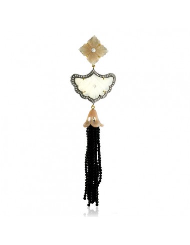 Onyx Moonstone Floral Style Tassel Diamond Pendant 18k Gold Silver Jewelry paiement sécurisé