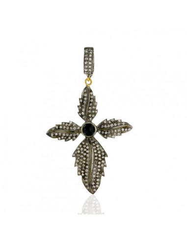 Diamond 18k Gold Silver Religious Cross Sign Feather Gemstone Pendant Jewelry Les magasins à Paris et en Île-de-France