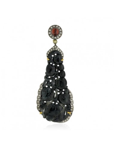 Carved Gemstone 18k Gold Diamond Pendant 925 Sterling Silver Jewelry livraison gratuite