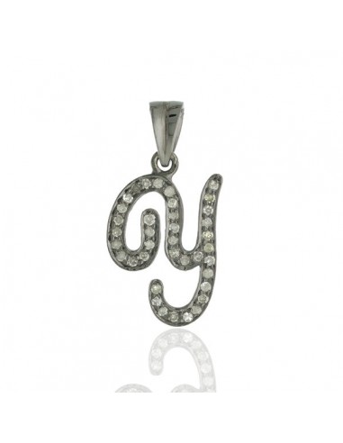 Pave Diamond Initial "Y" Charm Pendant 925 Sterling Silver Jewelry Fin de série