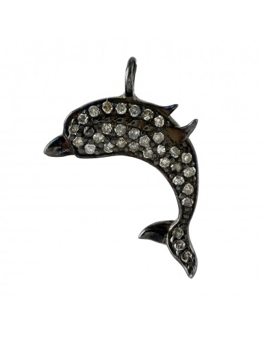 Pave Diamond Dolphin Design Charm Pendant Sterling Silver Pendant Jewelry france