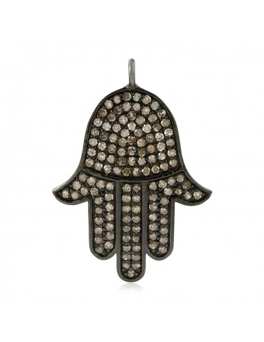 Pave Diamond 925 Sterling Silver Handmade Hamsa Pendant Fashion Jewelry ouvre sa boutique