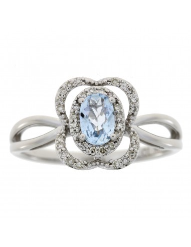 Natural .55ct Aquamarine Diamond Ring 14KT White Gold Fin de série