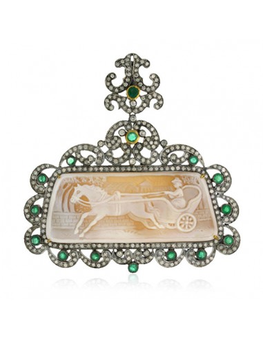 Emerald & Diamond Pendant 925 Silver 18k Gold Cameo Jewelry pour bénéficier 