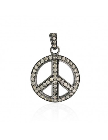 925 Sterling Silver Peace Sign Pendant Religious Pave Diamond Jewelry pas cher