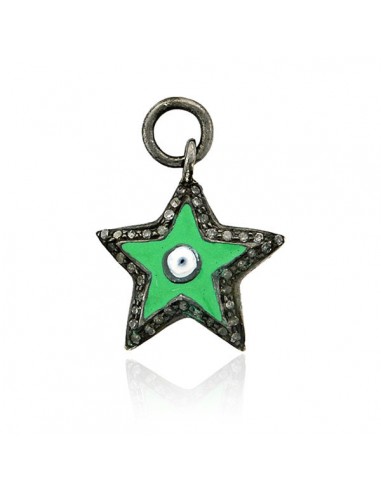 Star Design Charm Pave Diamond Pendant 925 Sterling Silver Party Wear Jewelry france