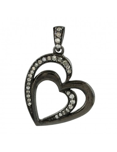 Studded Diamond Heart Shape Pendant 925 Silver Jewelry JUSQU'A -70%! 