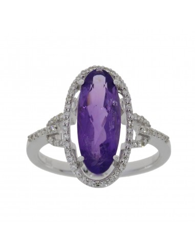 Genuine .22ct Amethyst Diamond Ring 14KT White Gold en stock