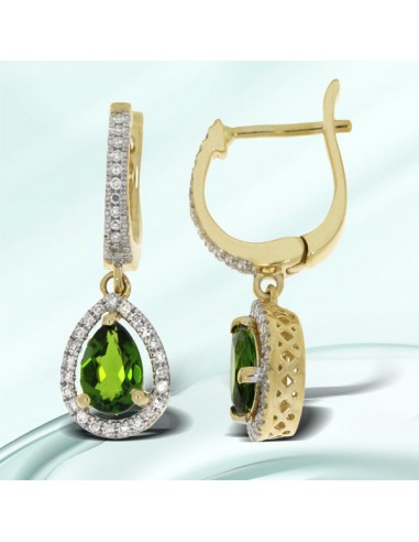 Tourmaline Diamond Dangle Earrings 14KT Yellow Gold Les magasins à Paris