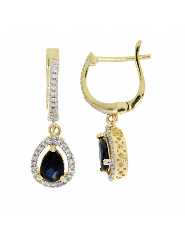 Sapphire Diamond Dangle Earrings 14KT Yellow Gold Livraison rapide